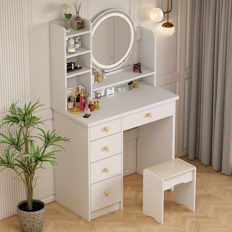 Makeup Vanity Dressing Tabel Set With Touch Screen Mirror & Stool