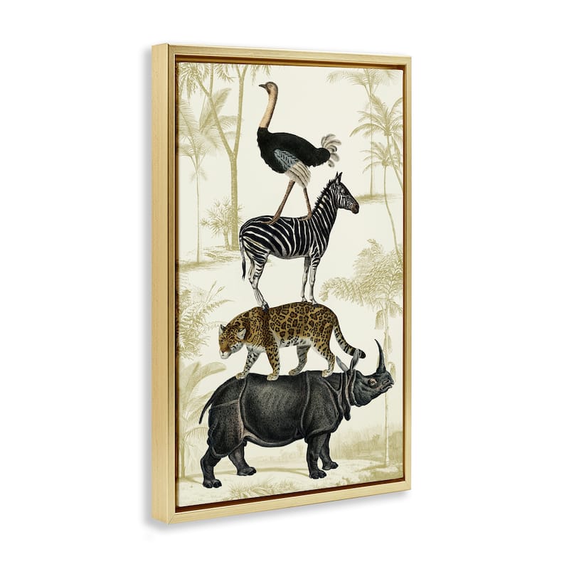 Stupell Tower of Safari Animals Framed Floater Canvas Wall Art Design By Victoria Barnes