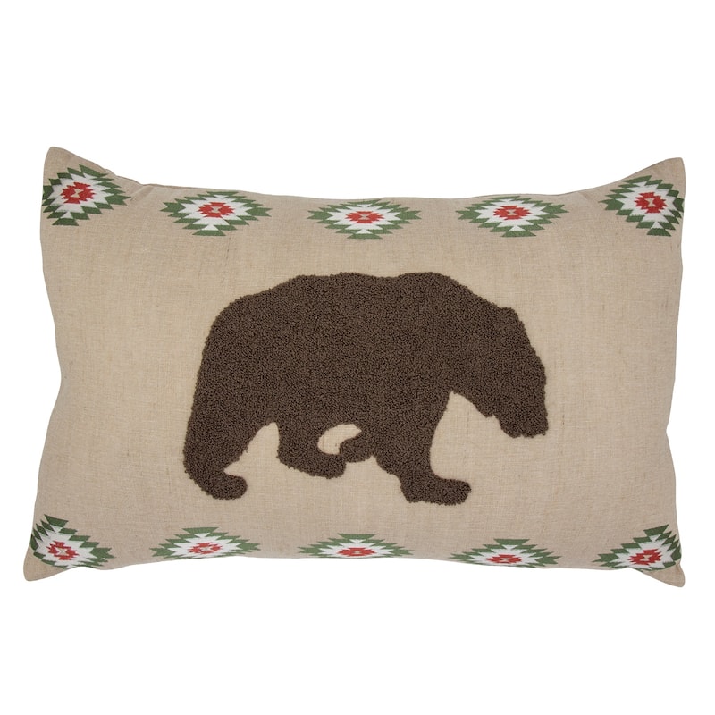 Burlap Embroidered Bear Pillow , 16x26