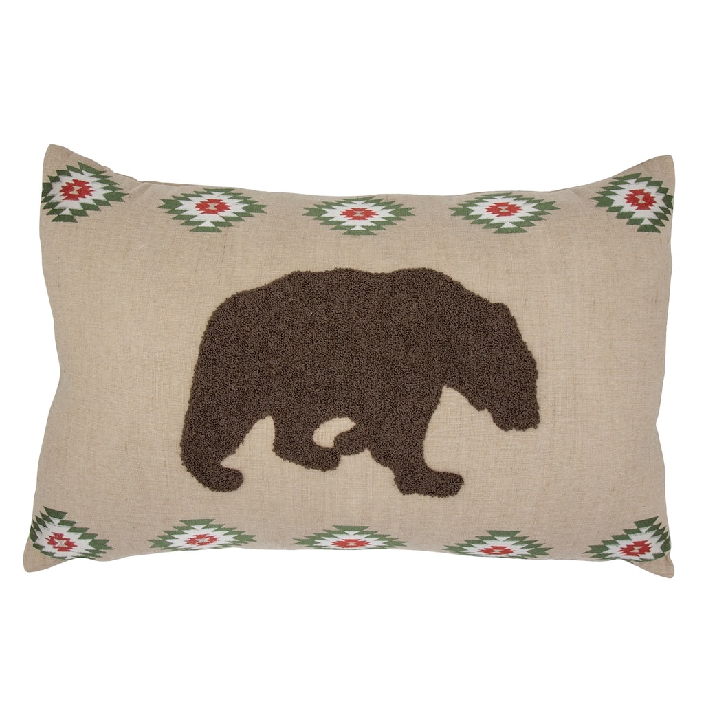 Burlap Embroidered Bear Pillow , 16x26