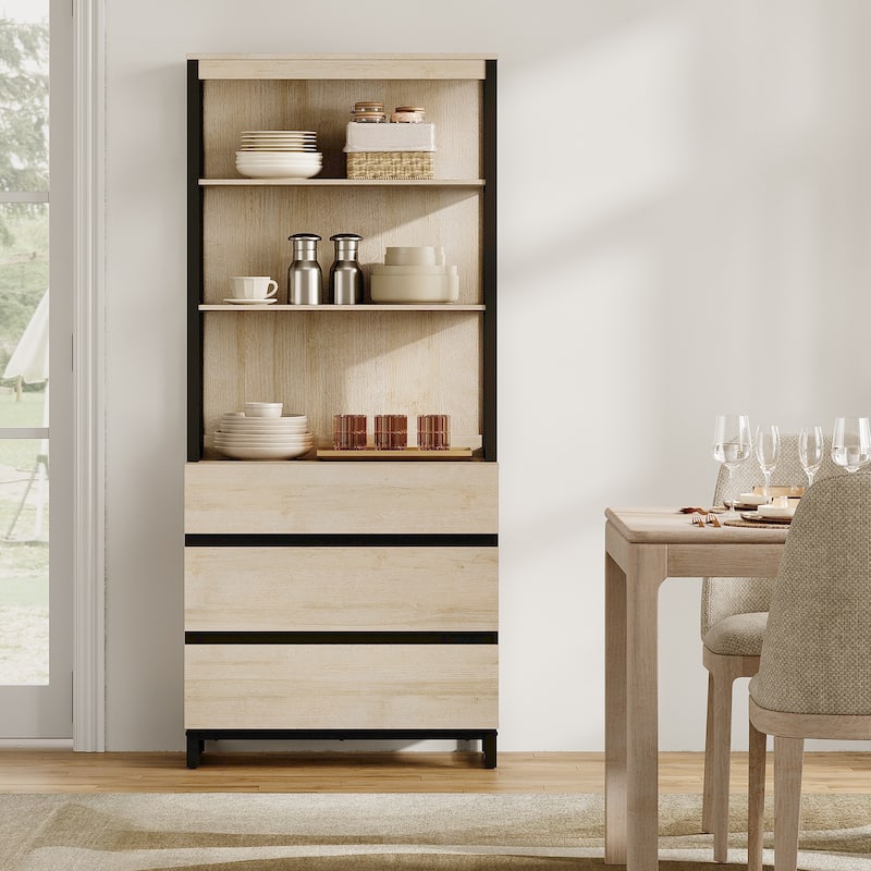 WAMPAT Modern 72" Tall Bookcase with Drawers and Open Book Shelfs, Library Book Shelf for Home Office, Living Room