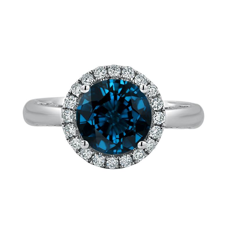 Auriya 2 1/2ct Round London Blue Topaz and Halo Diamond Engagement Ring 1/4ctw 14k Gold - 4