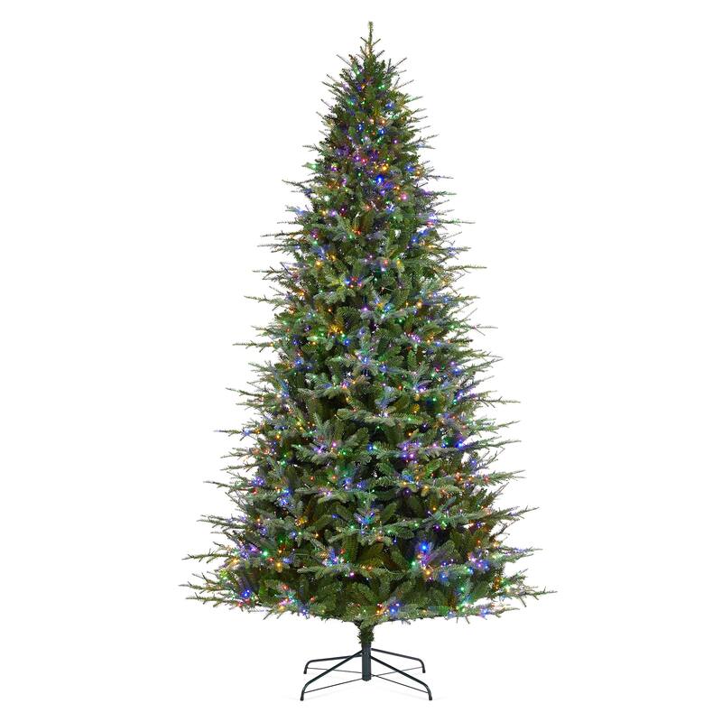 Glitzhome 7.5ft/9ft/11ft Pre-Lit Green Full Fir Artificial Christmas Tree with 1800/2450/3200 LEDs Simple Setup