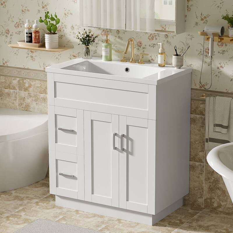GDFStudio - Transitional Bathroom Vanity with Resin Sink, Adjustable Shelves, Soft-Close Doors & Hidden Drawers