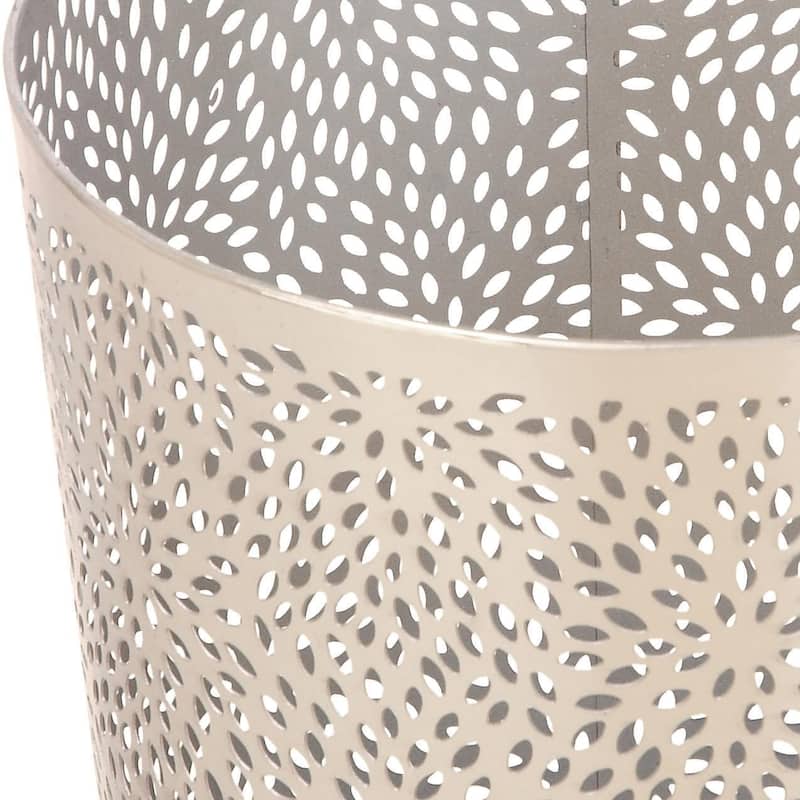 Metal Floral or Geometric Small Waste Bin with Laser Carved Design - Gold or Silver - CosmoLiving by Cosmopolitan