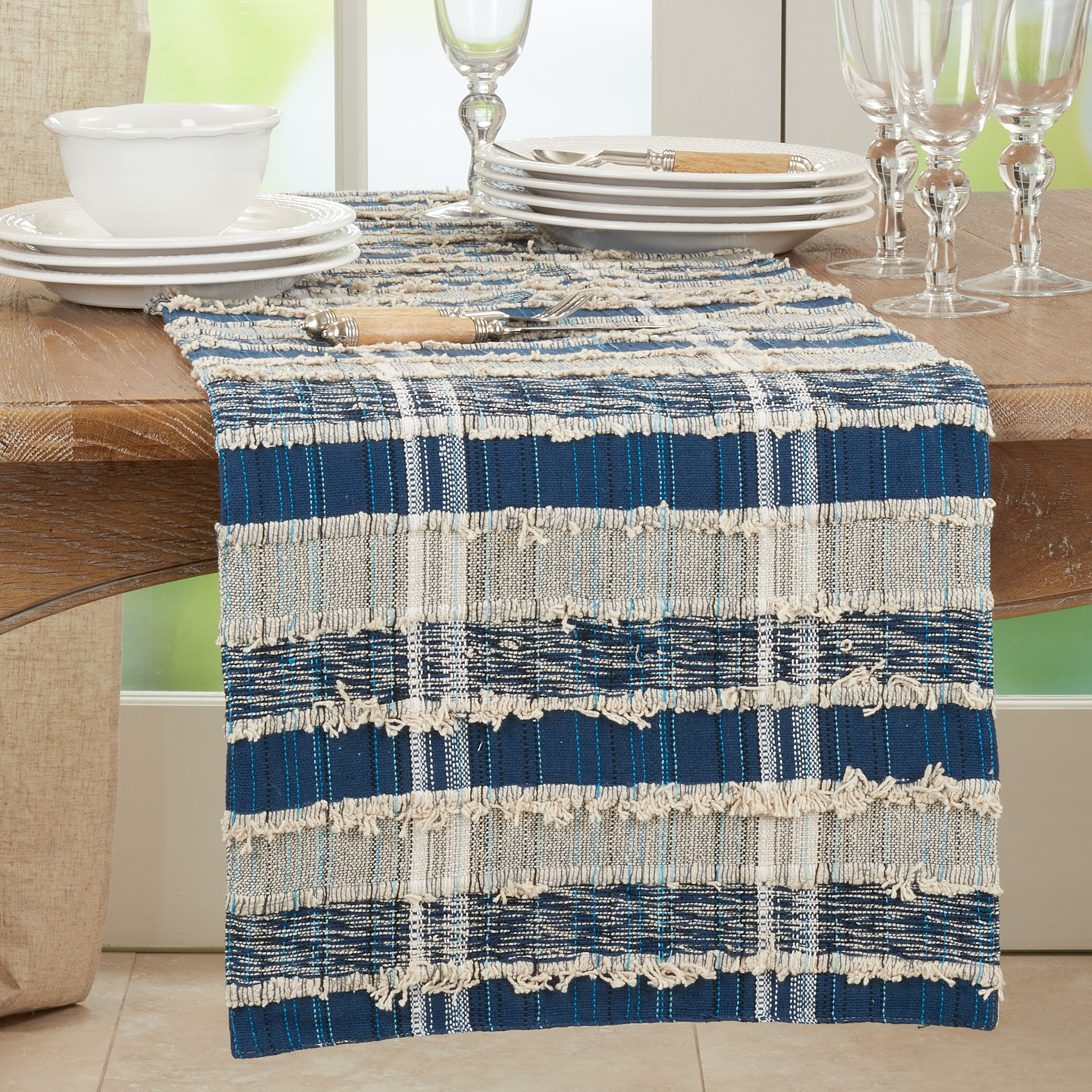 Striped Woven Table Runner With Dual-Tone Design
