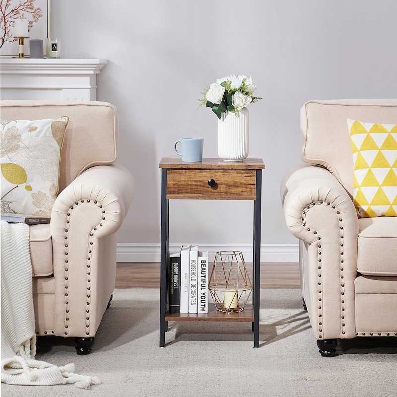 Javlergo Tall Side End Table, Modern Nightstand with Storage Shelf and Drawer