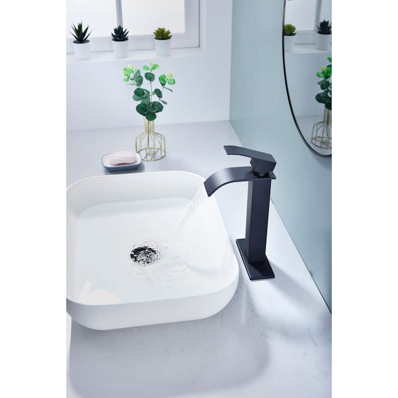 Waterfall Bathroom Sink Single Handle Faucet with Pop Up Drain, No Overflow, Corrosion and Rust Resistant
