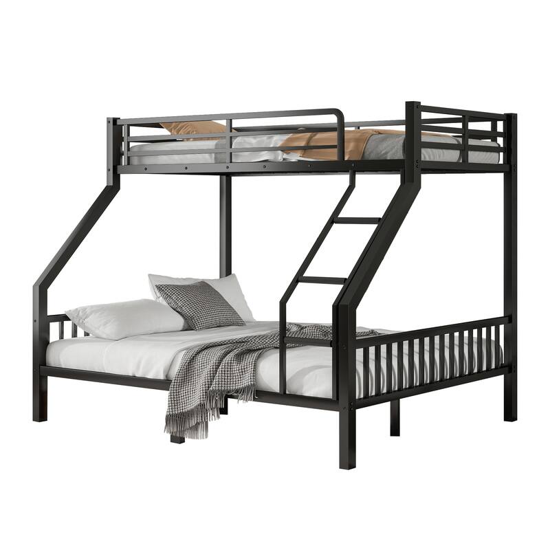 Twin XL Over Queen Metal Bunk Bed with Ladder and Slats Support for Adults Teens, Black