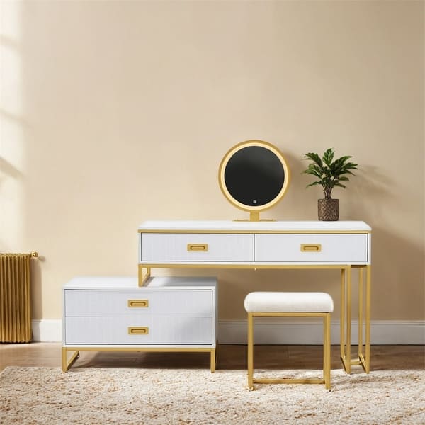 Movable Vanity Modern Style Vanity Table With Movable Side Cabinet And 4-Drawers - Bed ...