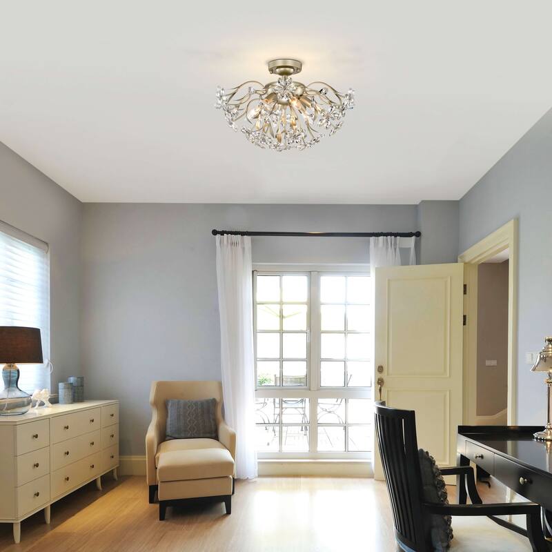 Silvia 6-Light Daisy Flower Crystal Glass Flush Mount