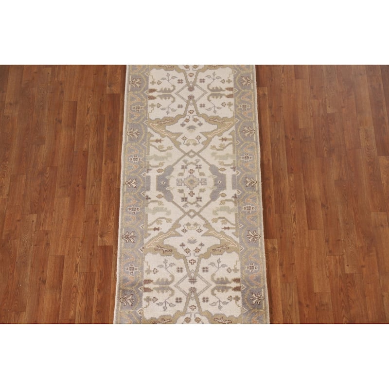 Floral Beige Oushak Oriental Runner Rug Handmade Wool Carpet - 2'7"x 7'10"