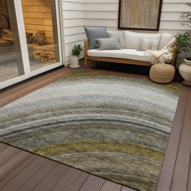 Machine Washable Indoor/ Outdoor Chantille Abstract Wave Rug