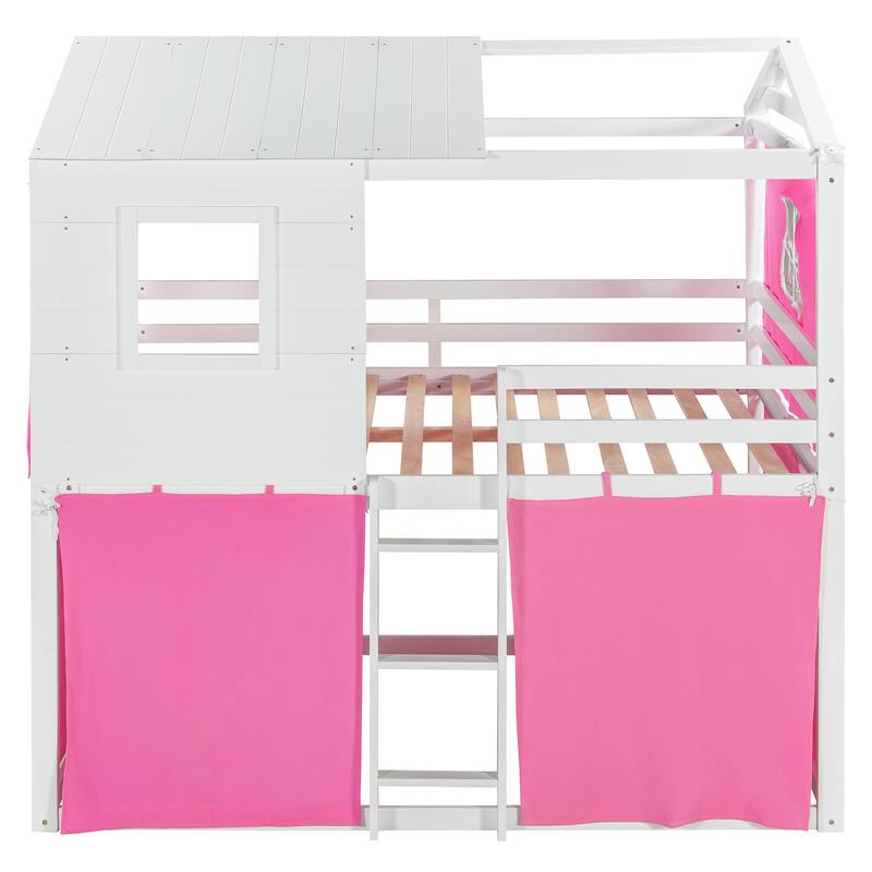 Playhouse Bed Floor Bunk Bed Kids Loft Bed with Tent