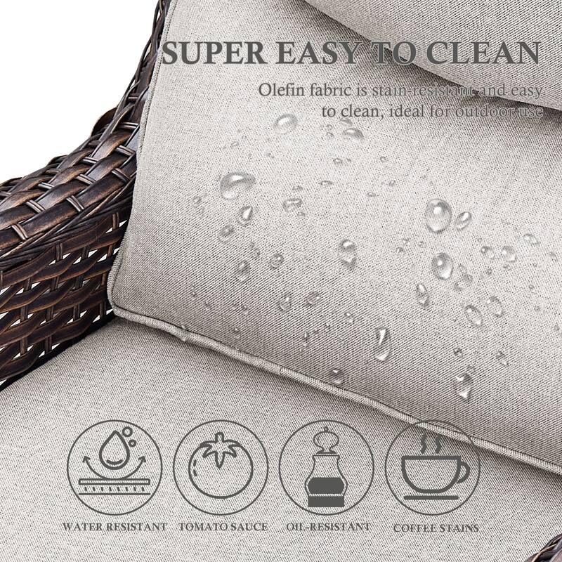 Arcadia 5-Piece Patio Conversation Set with 4 Swivel Glider Chairs and Wicker Square Fire Pit