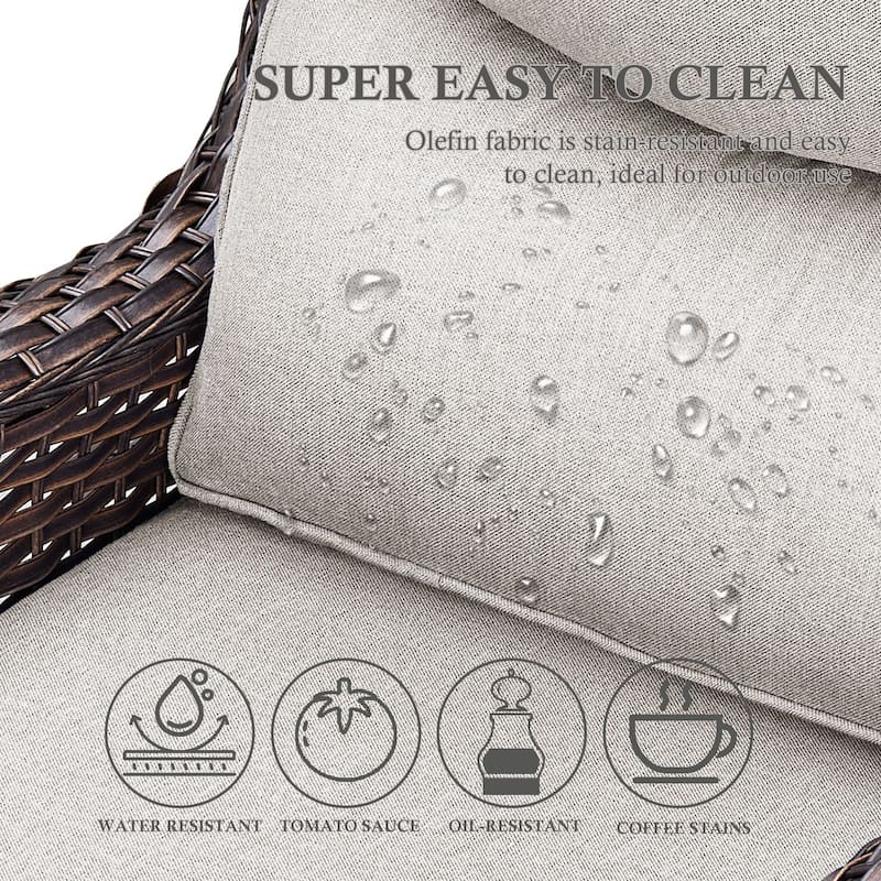 Arcadia 5-Piece Wicker Patio Set with 4 Swivel Glider Chairs and Square All-Iron Fire Pit