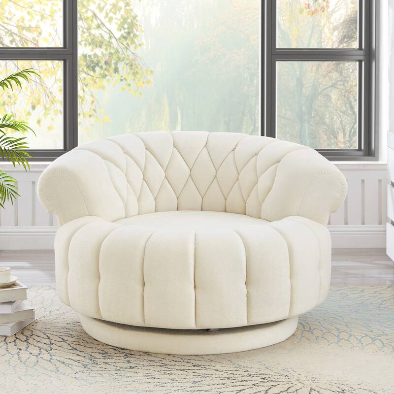 360° Swivel Chair Accent Chair Chenille Upholstered Single Sofa Chair Round Club Chair for Living Room Bedroom - Beige