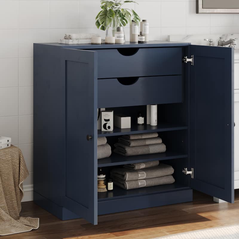 Palace Imports 100% Solid Wood 32" Bathroom Storage Cabinet with Shaker Doors, 2-Drawers and Adjustable Shelves - Antique Blue