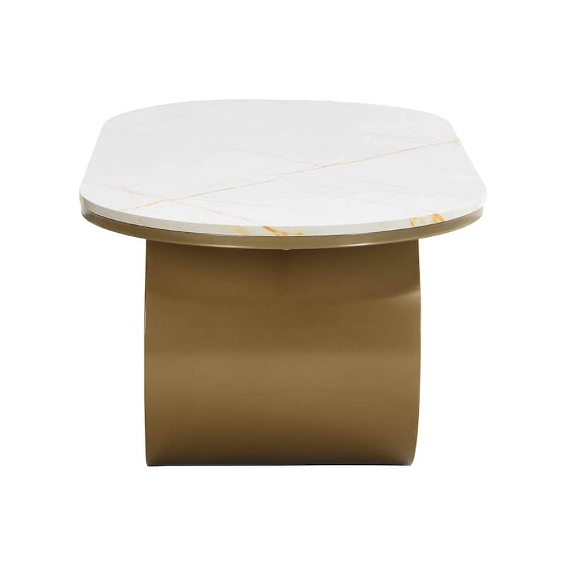 Elegant Contemporary Oval Cocktail Table with Hidden Storage, 47.24" Faux Marble Surface and Glamorous Gold-Tone Metal Base .