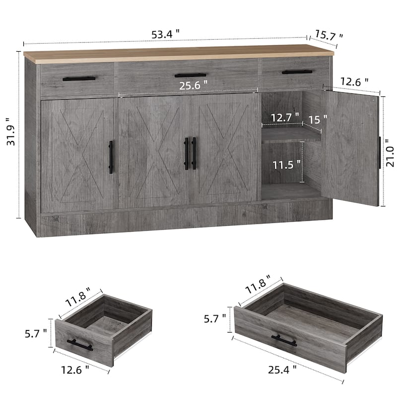 Kitchen Buffet Sideboard Storage Cabinet with Adjustable Shelves, Retro Design(3 Color Options)