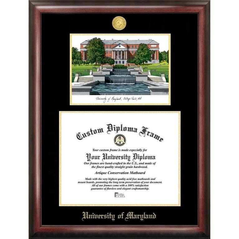 University of Maryland 17w x 13h Gold Embossed Diploma Frame with Campus Images Lithograph
