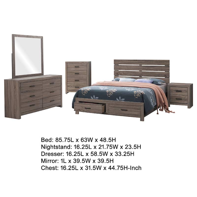 Sili 5pc Queen Storage Bedroom Set, Oak Brown and Dark Bronze, Mirror