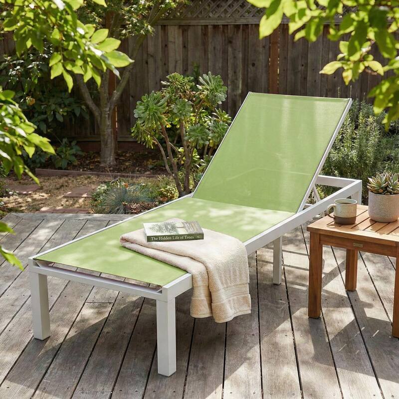 Marlin Outdoor Reclining Aluminum Chaise Lounge Chair with Breathable Mesh Sling Fabric, Non-Slip Foot Pads for Patio & Poolside