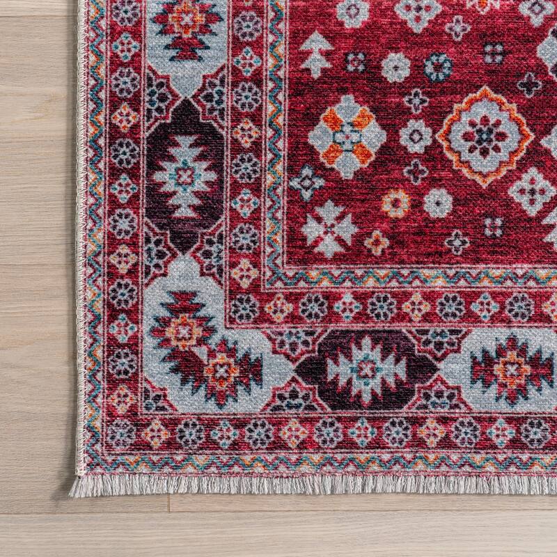 Kaski Geometric Machine Washable Area Rug - 4' x 6' - Burgundy - Rectangle