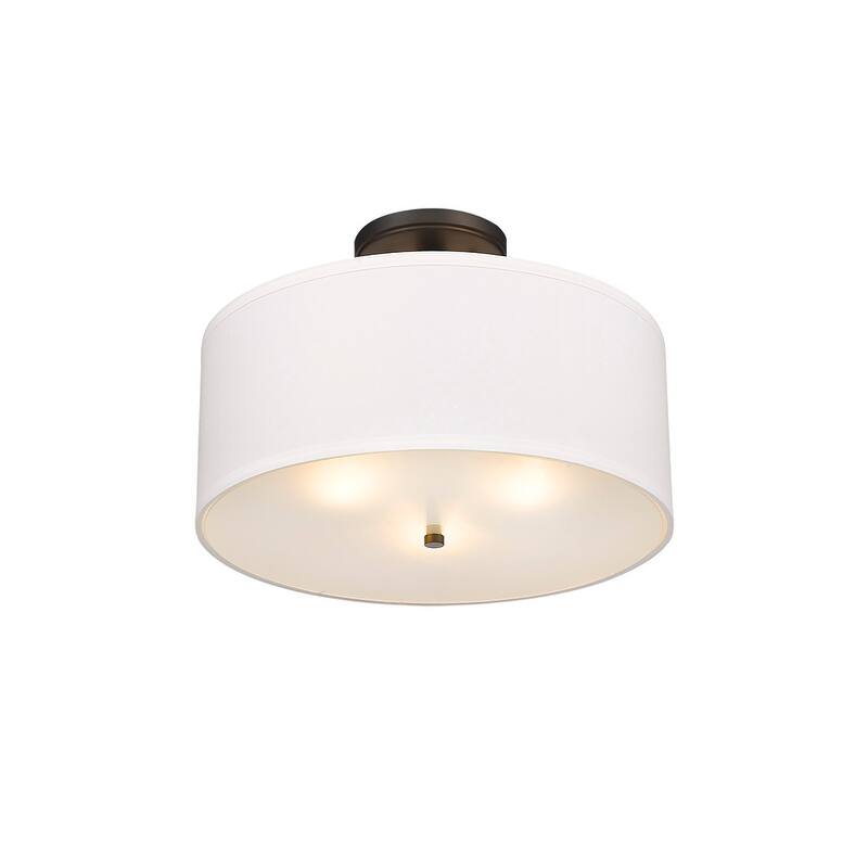 3 Light Simple Fabric Drum Semi-Flush Light in Oiled Bronze