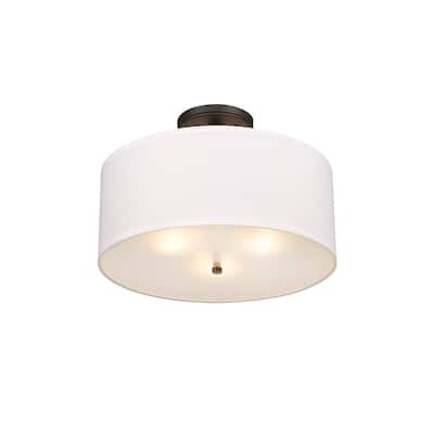 3 Light Simple Fabric Drum Semi-Flush Light in Oiled Bronze