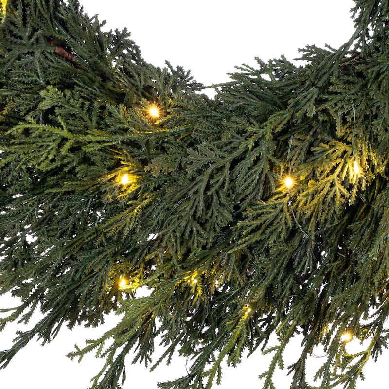 24 in. Pre-Lit LED Wreath - Cedar