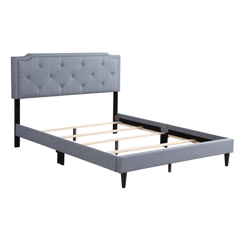 Blue Full Bed with Adjustable Tufted Headboard, Easy Setup, All-in-One Box