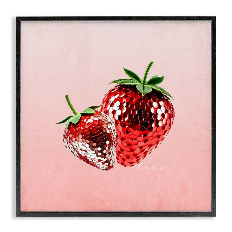 Stupell Disco Sequin Strawberries Framed Giclee Art Design By Kim Allen - 24 x 24 - Black