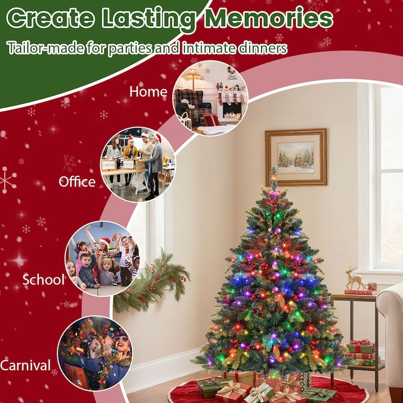 Costway 5/6/7/8 FT Artificial Christmas Tree with 250/370/500/650 RGB - Green - See Details