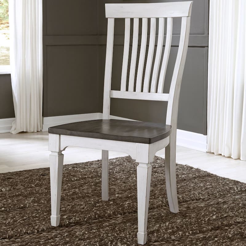 Allyson Park Wirebrushed White Slat Back Side Chair (Set of 2) - Wirebrushed White