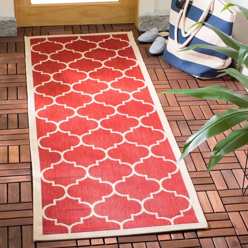 SAFAVIEH Courtyard Sibel Indoor /Outdoor Waterproof Patio Backyard Rug - 2'3" x 6'7" Runner - Red/Bone