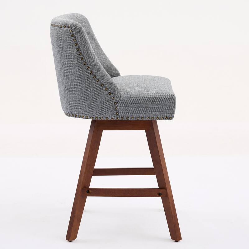 Set of 2 Swivel Bar Stools, 26" Counter Height Upholstered Fabric Barstools for Kitchen Island - Gray