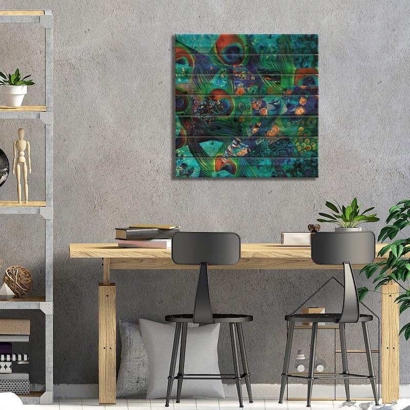 Mayura Peacock Print On Wood by Iris Scott - Multi-Color