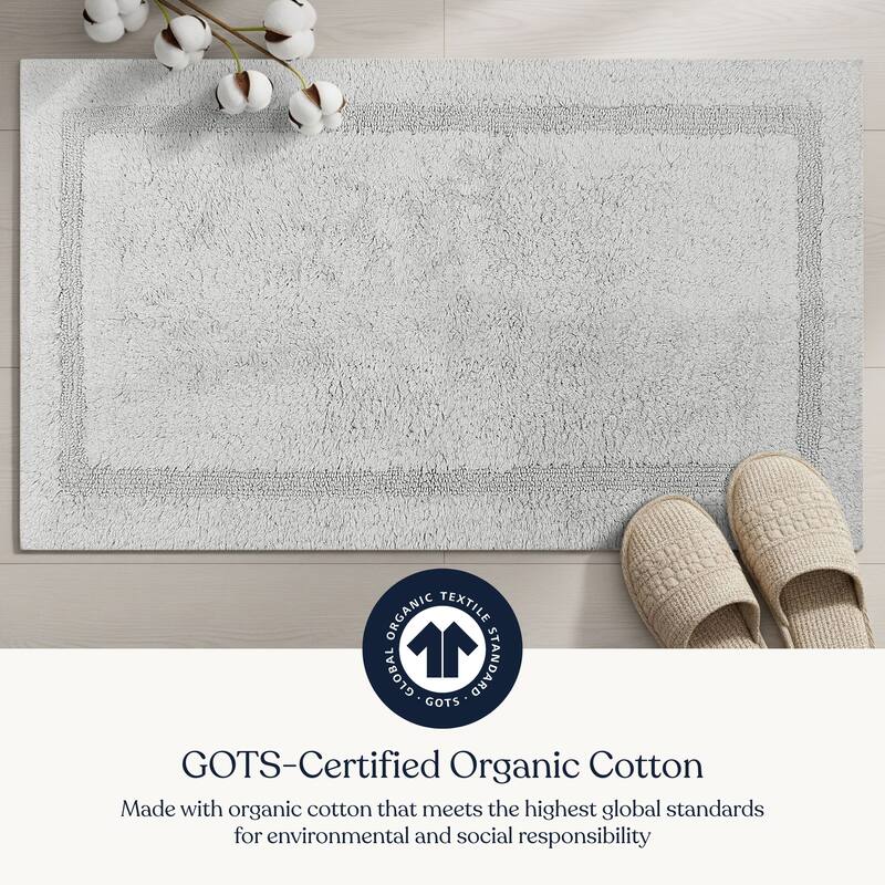 Delara Organic Cotton Reversible Bath Mat, 3000 GSM, GOTS Certified, Ultra-Thick & Super Absorbent, Quick-Drying Bathroom Rug