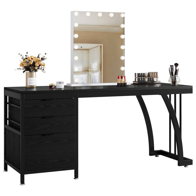 Vanity Desk 59" Dressing Table, Chic Makeup Desk with 3 Reversible Drawers for Bedroom, Home Room