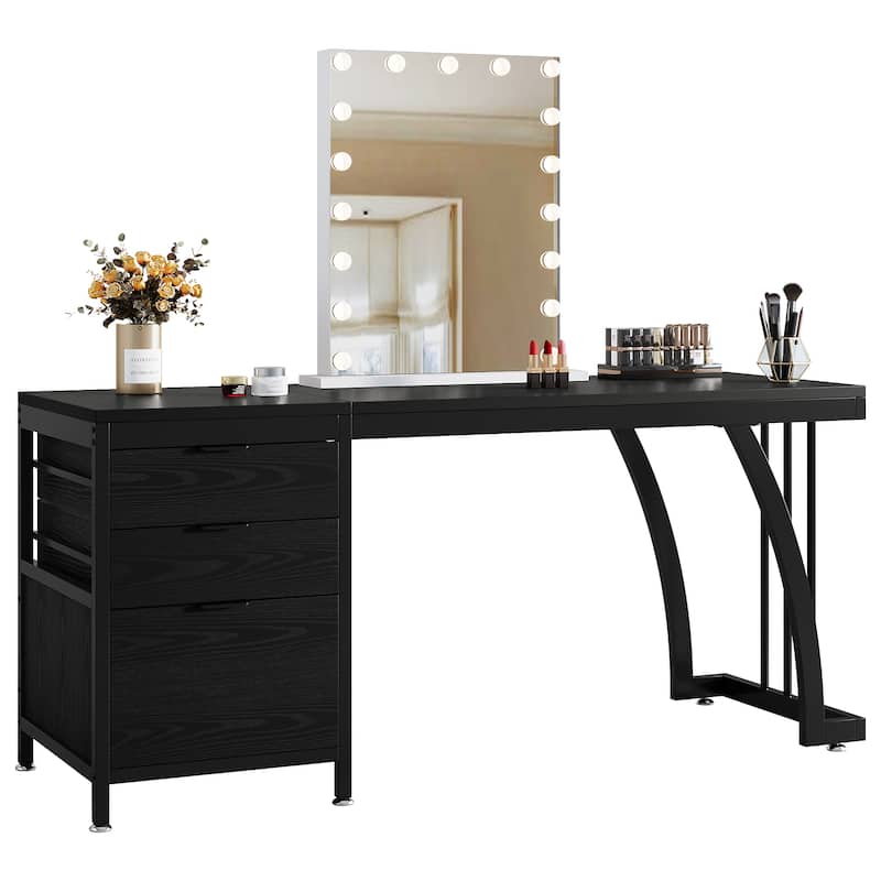 Vanity Desk with 3 Drawers, 59-Inch Large Dressing Table with Reversible Drawers, Chic Makeup Desk for Women Girls