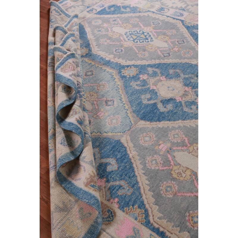 Hand Knotted Oriental 100% Wool Carpet Transitional Geometric Navy Blue & Blues Oushak Area Rug - 10' 4'' X 8' 10''