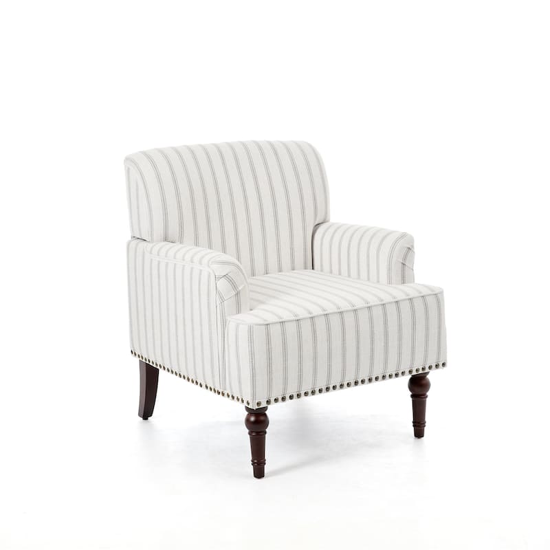 Linen Accent Chairs Nailhead Trim Armchairs with Wooden Legs