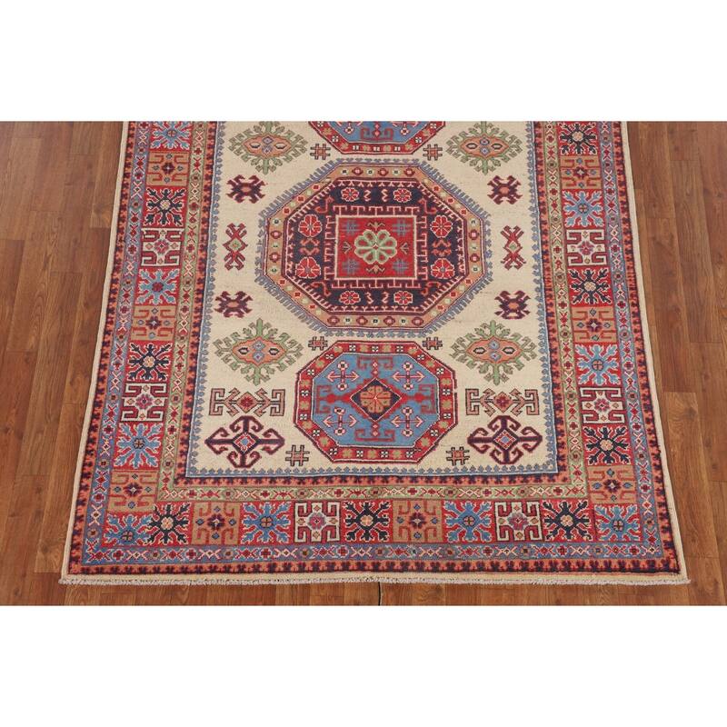 Traditional Beige Kazak Area Rug Handmade Oriental Wool Carpet - 4'11" x 6'7"