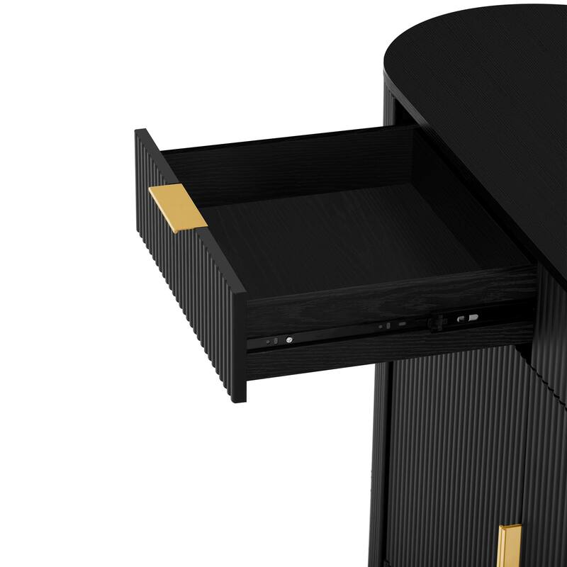 Buffet Cabinet with Side Door & 3-Tier Shelves, Storage Cabinet with 2 Doors & 2 Drawers, Freestanding Stripe Accent Cabinet