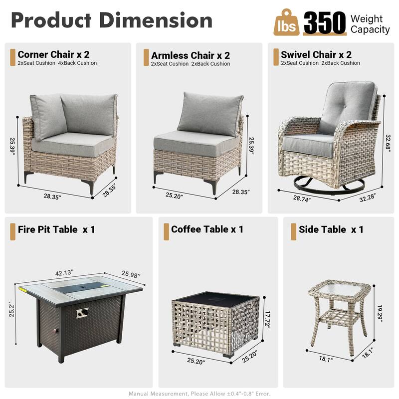 XIZZI 9-piece Patio Furniture Outdoor Wicker Chair Set with Fire Table