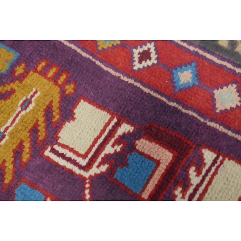 Hand Knotted Oriental 100% Wool Carpet Traditional Geometric Purples Tabriz Runner Rug - 9' 4'' X 4' 1''