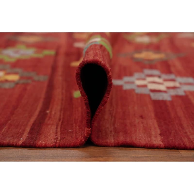 Hand Woven Oriental 100% Wool Carpet Southwestern Tribal Red Kilim Area Rug - 8' 8'' X 6' 5''