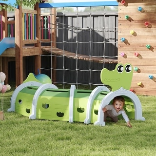 Qaba Kids Play Tunnel, Toddler Tunnel for Kids to Crawl , Crocodile Design Tunnel for Indoor or Outdoor Playground, Green