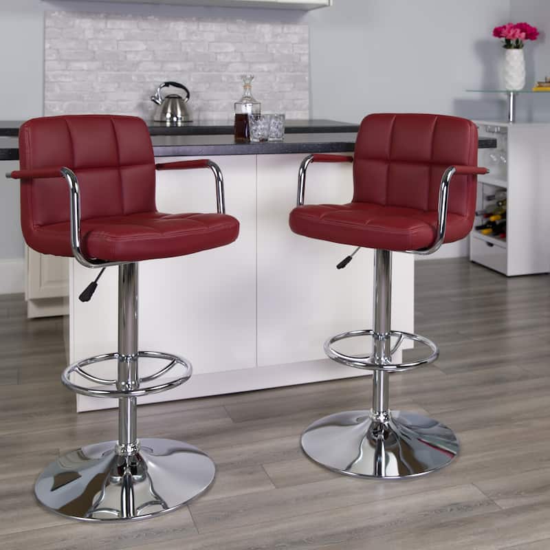 Quilted Vinyl Adjustable Height Barstool with Arms and Chrome Base - 20"W x 18"D x 36.75" - 45.25"H